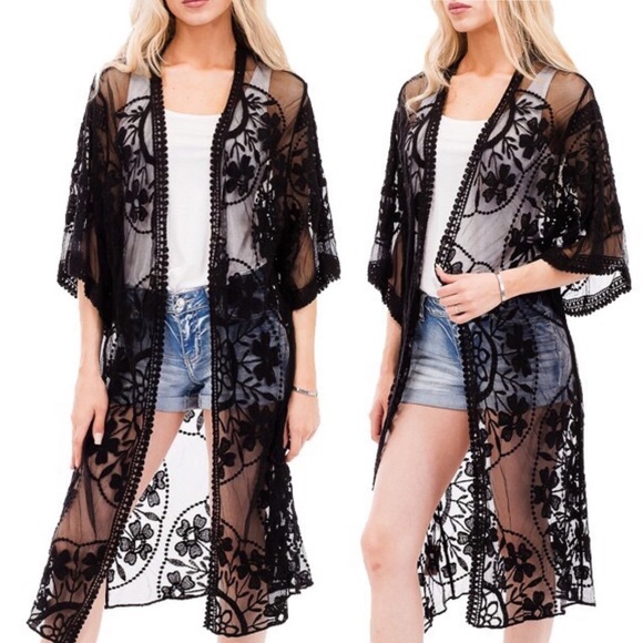 Maxi Luxury Crochet Floral Lace Kimono - Picture 3 of 4